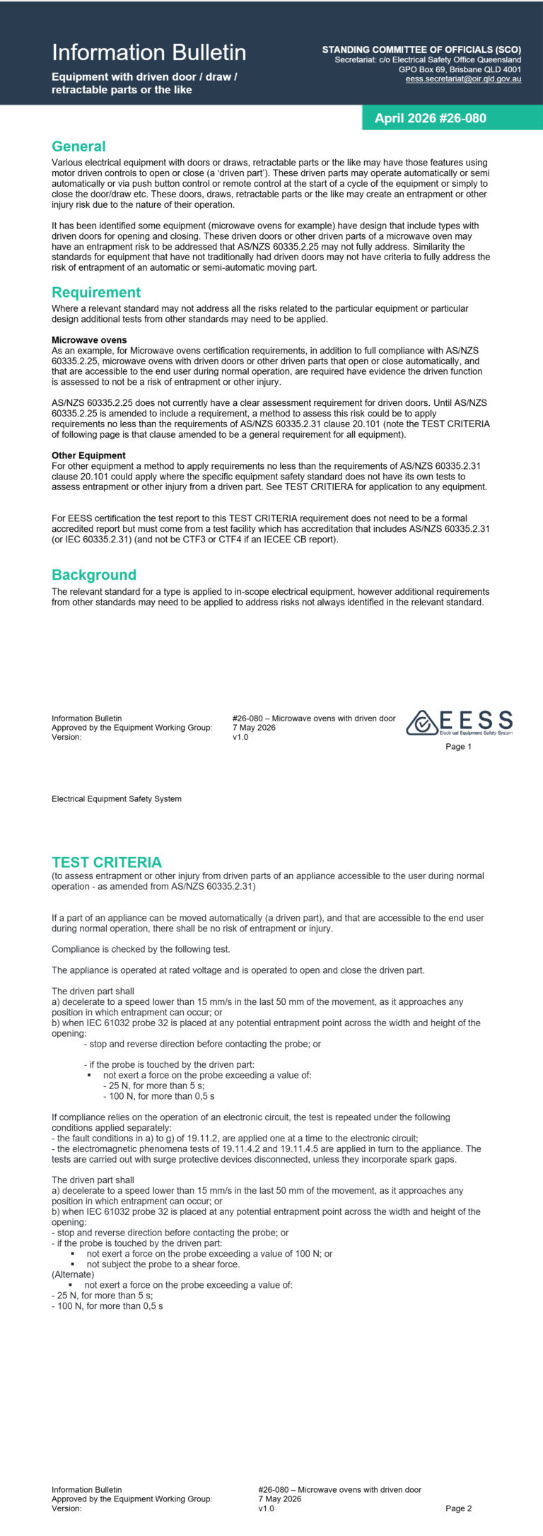 EESS Information Bulletin #26-080 Equipment with driven door/ draw/ retractable parts or the like v1.0
