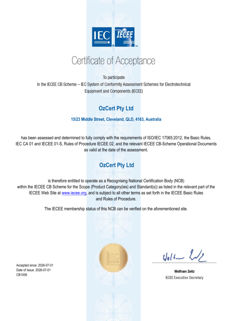 OzCert Officially Becomes an IECEE CB Scheme Member